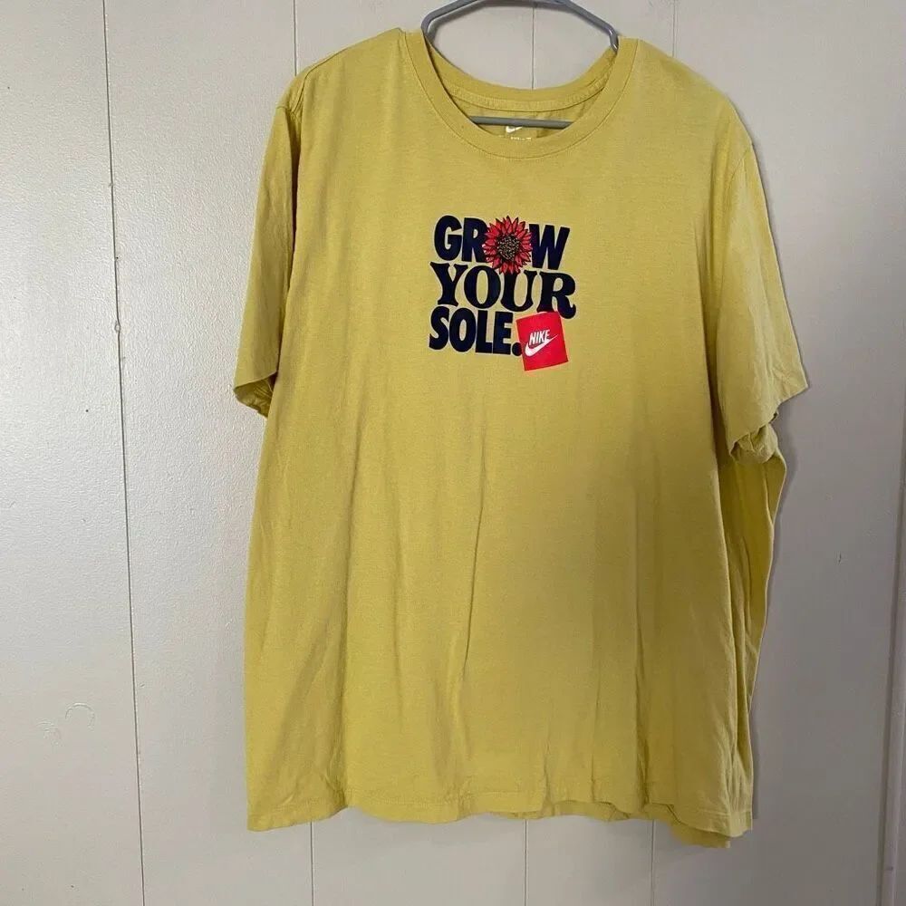 Nike Grow Your Sole T-Shirt XXL Yellow Graphic Tee Sunflower Logo Unisex